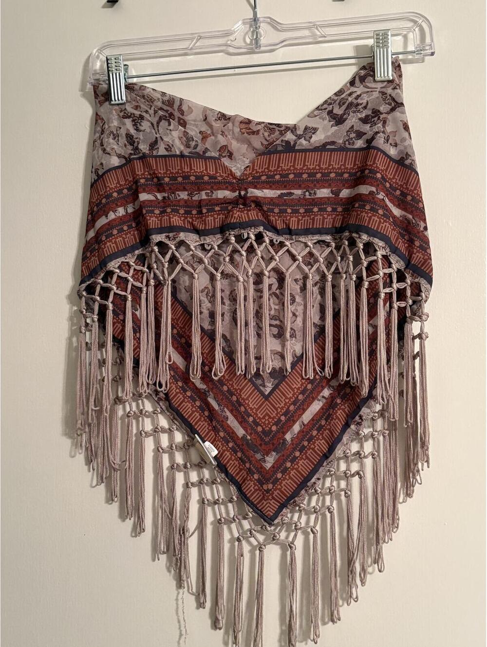 Boho Paisley Bandana Scarf Top Fringe Hem Festival Western Cowgirl Handkerchief - Picture 3 of 7
